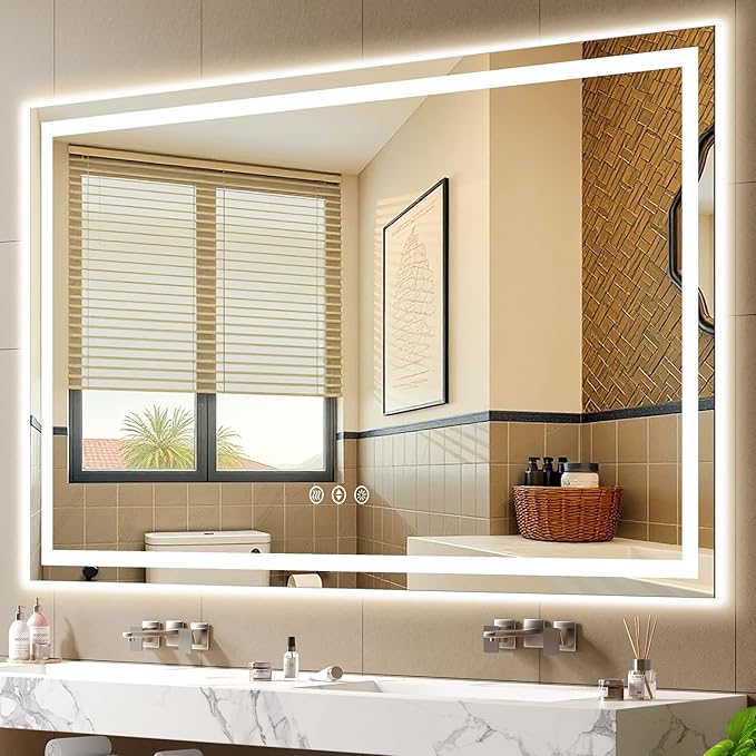 72x36 LED Bathroom Mirror with Lights - Dimmable, Anti-Fog, 3 Color Backlit & Front Lit Mirror for Bathroom, Shatter-Proof Tempered Glass, Easy Installation