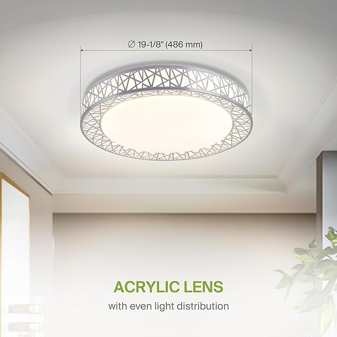 ASD 20 Inch LED Flush Mount Ceiling Light Fixture for Bedroom, 42W 2474LM 5CCT 2700K-5000K, Dimmable Lights, Dining, Living Room, Kitchen Lamps, Modern Home Lighting Fixtures, Nickel, ETL, 2 Pack