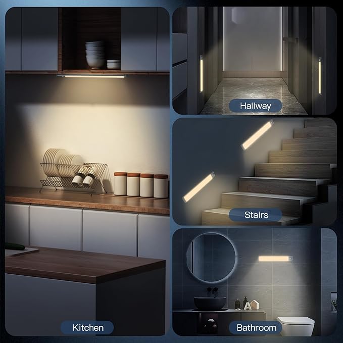 Under Cabinet Light, 63 LED Rechargeable Battery Operated Motion Sensor Light Indoor, Magnetic Dimmable Closet Light, Wireless Under Counter Lights for Kitchen, One Light, Warm White Light