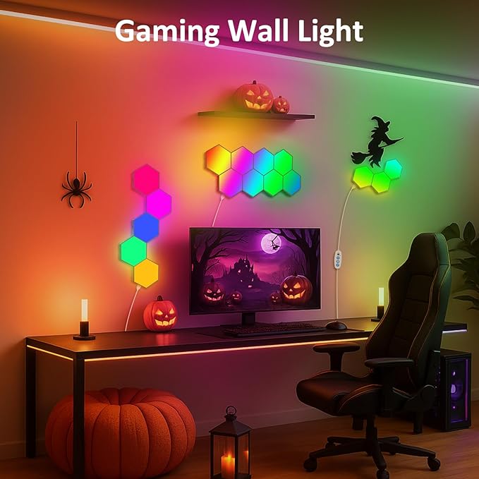 Hexagon LED Light Panels 8 Pack – Smart RGB Wall Lights with APP & Remote Control – Music Sync Modular Gaming Lights for Bedroom, Living Room, Wall Decor