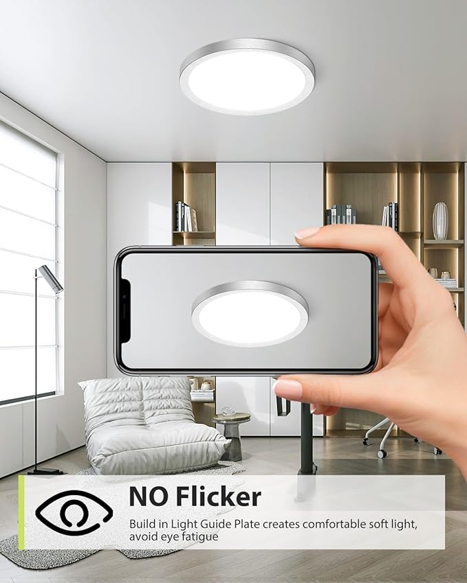 hepside 4PACK Flush Mount LED Ceiling Light Fixture Brushed Nickel, 12Inch 28W, Dimmable 3000K-4500K-6000K 3 Color Selectable Ceiling Lamp 3200LM Low Profile Ceiling Light for Kitchen Bedroom Hallway