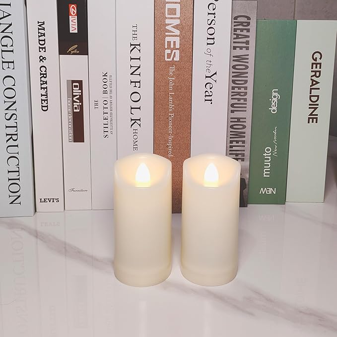 iZAN 2 Pack Flameless Battery Operated LED Pillar Candles with Remote Outdoor Waterproof Flickering Decorative Lights for Halloween Christmas Home Kitchen Décor Wedding Party Event Decorations 2”x4”