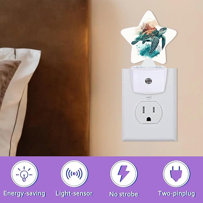 Night Lights Plug Into Wall Decorative,Sea Turtle Nightlights for Kids Bedroom, Green Coral Energy Efficient Dusk-to-Dawn Sensor Sleep Friendly Lamp for Nursery Bathroom