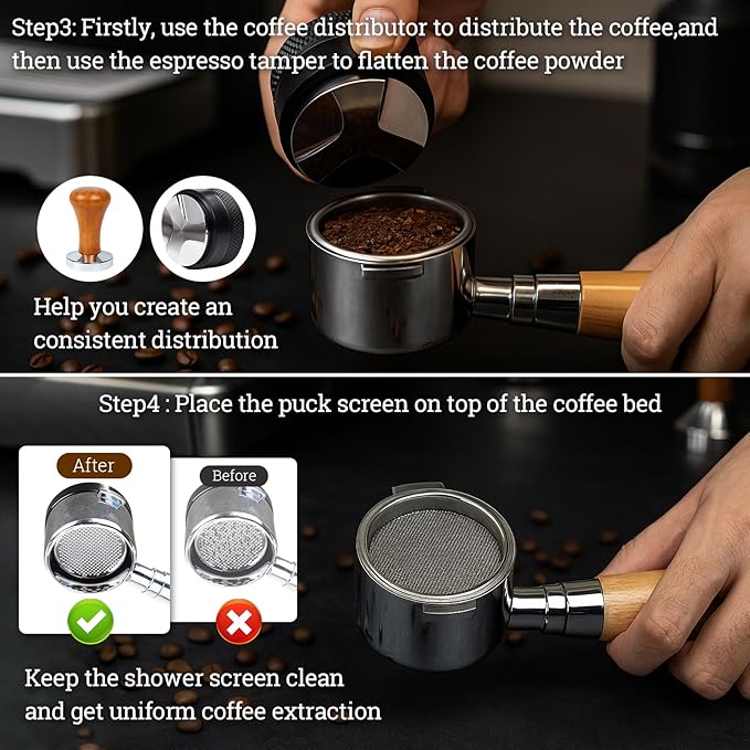 28PCS Espresso Accessories Kit,51mm Espresso Tamper Tools,Includes Wood Station,Distributor,Stirrer,Dosing Funnel,Brush,Puck Screen,Frothing Pitcher,Latte Pen,Powder Ring,Towel,Decorative Stencils