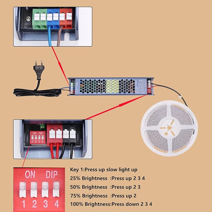 24V COB LED Strip Lights 65.6ft Kit, 3000K Warm White Cuttable Adhesive 480LEDs/M CRI 90+ LED Tape Light with Power Supply for Bedroom Kitchen Living Room Ceiling
