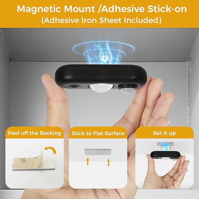 LED Motion Sensor Puck Lights, Small Rechargeable Under Cabinet Light, Dimmable Warm White Closet Lights, Wireless Under Cabinet Lighting for Drawer, Kitchen (4 Pack, Black)