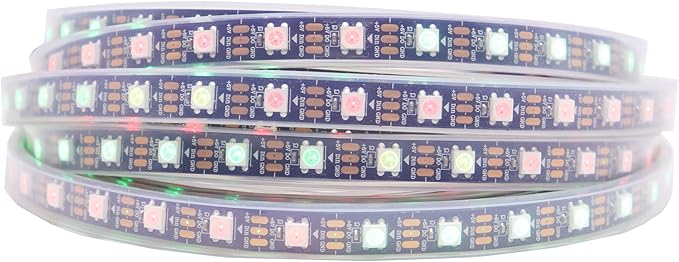 WS2812B IC RGB 5050SMD ECO Individual Addressable LED Strip Light, 16.4FT 300LED 60LED/m Flexible Full Color IP67 Waterproof DC5V Black PCB for DIY Project (No Power Adapter or Controller)