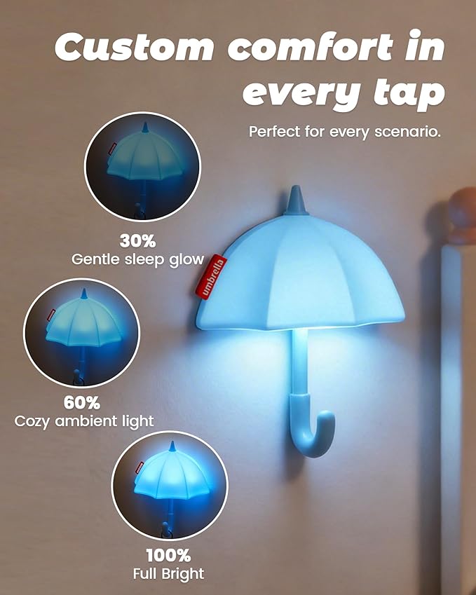Kids Night Light Umbrella, Silicone Tap Control Magnetic Bedside Lamp with Time Auto-Off, Cute Portable LED Nursery Light for Baby, Toddler, Bedroom and Keychain Holder