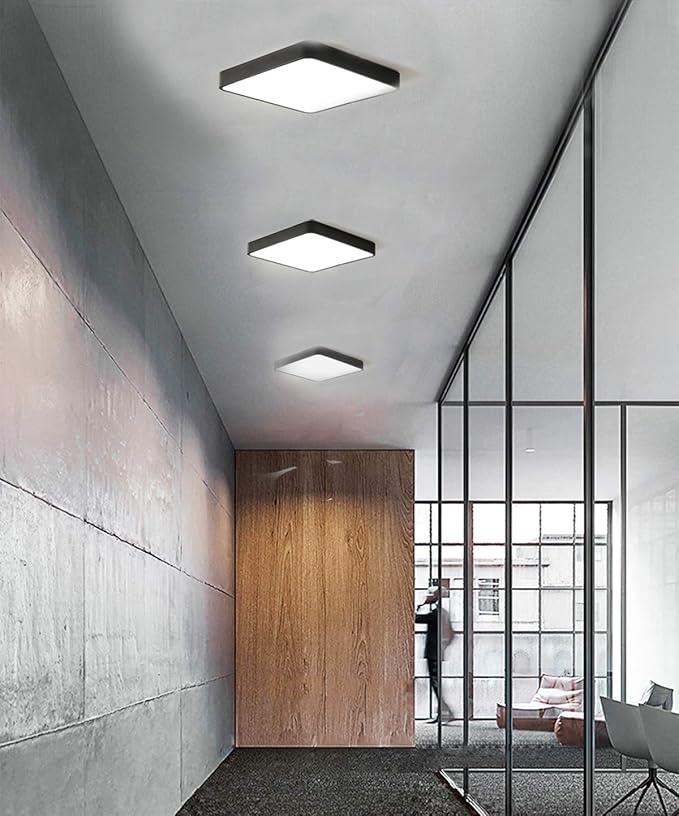 Ganeed 12 Inch 24W Flush Mount Square LED Ceiling Light, 6500K Cool White Flush Mount Light Fixture, 1440LM Bright Flat Ceiling Light Fixtures for Bedroom, Living Room, Hallway (Black-2 Pack)