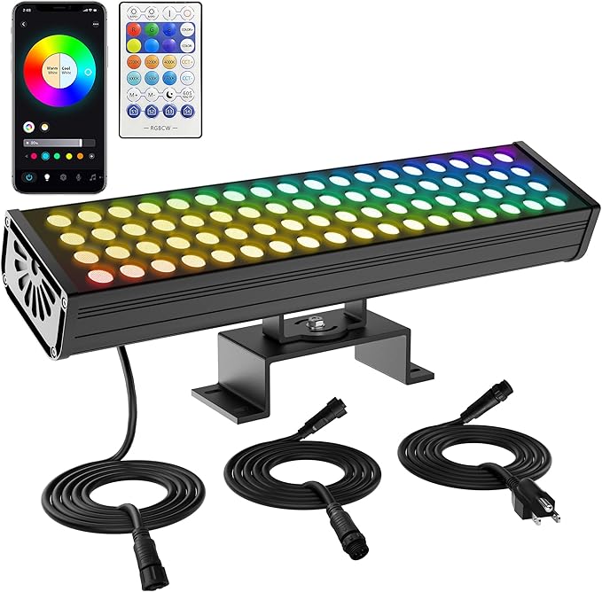 Smart Color Changing Flood Lights Outdoor 360W LED Wall Washer – WiFi App, Voice & Remote Controlled, 2700K-6500K Tunable White, 16M Colors, Linkable Landscape Security Lights (Black)