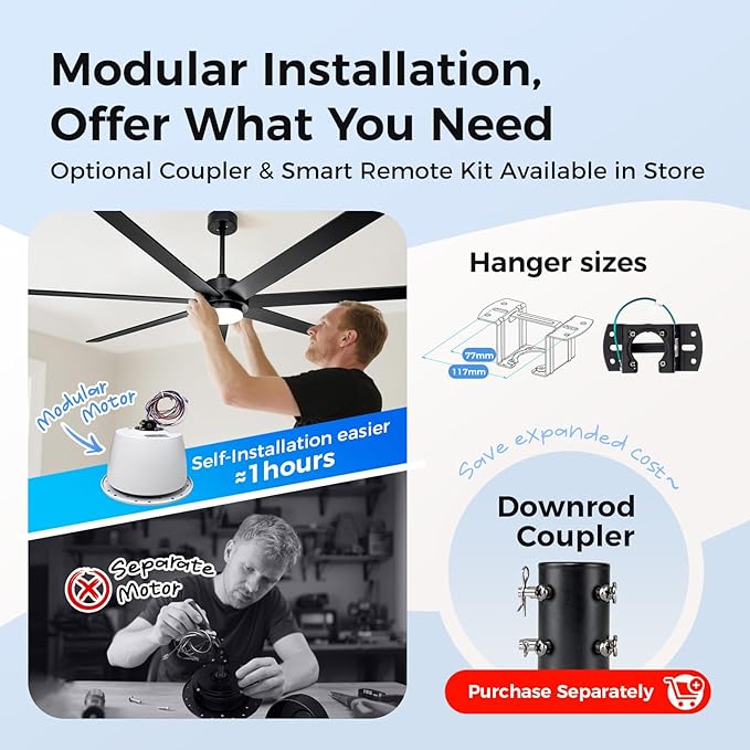72 In Large Smart Ceiling Fan with Light and Alexa APP Remote Control,6 Speed,3CCT,Quiet Reversible DC Motor Black Indoor Outdoor Ceiing Fan for Patio or Living Room