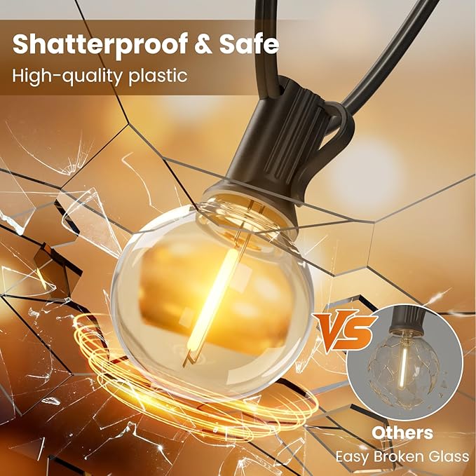RTTY Outdoor String Lights 50 FT, Patio Light with 26pcs G40 Shatterproof LED Bulbs, Waterproof Hanging Globe Lighting Connectable for Cafe Bistro Backyard Porch Gazebo Balcony Deck Party
