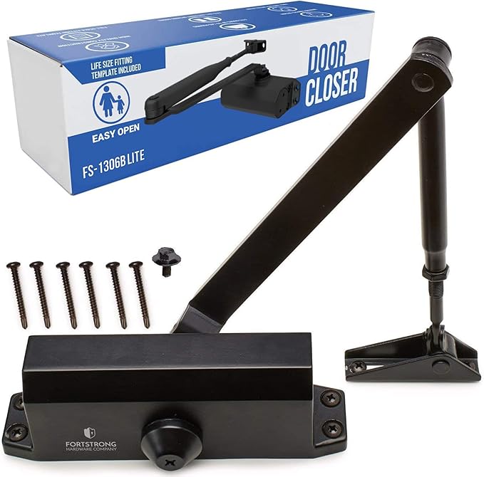 Lightweight Automatic Door Closer - Hydraulic Auto Door Closer No Slam - Grade 3 Slow Close Door Hinge - No Slam - Closing Hinge for Home Use - Easy to Open Arm - Self Closing Internal Doors (Black)