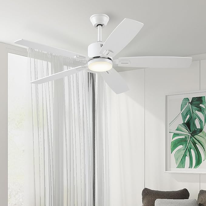 SUNMORY 52" Ceiling Fans with Lights, Smart Ceiling Fan with APP and Remote Control, Reversible DC Motor, Noiseless, Stepless Dimmable, Modern Ceiling Fan for Indoor/Outdoor Use, White