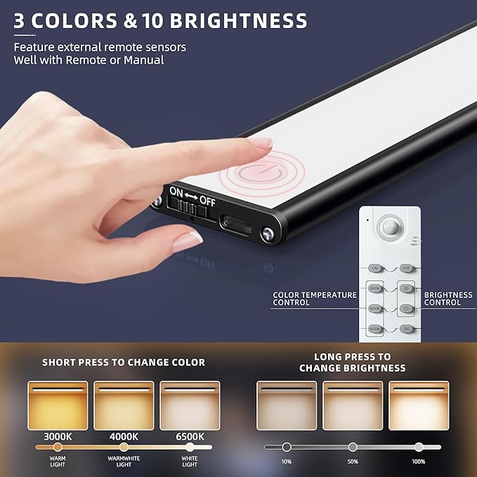 Under Cabinet Lighting,134 LED Cordless Motion Sensor Light Indoor, Rechargeable Closet Lights Battery Operated,Dimmable & 3 Color Temps,Magnetic Under Counter Lights for Kitchen, Closet (40CM,5Pack)