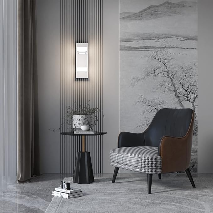 Ralbay Modern Chrome Vanity Light 2 Light Acrylic Stainless Steel Chrome Bathroom Lighting Fixtures Modern LED Vanity Light for Bathroom (Natural White Light 4500K)