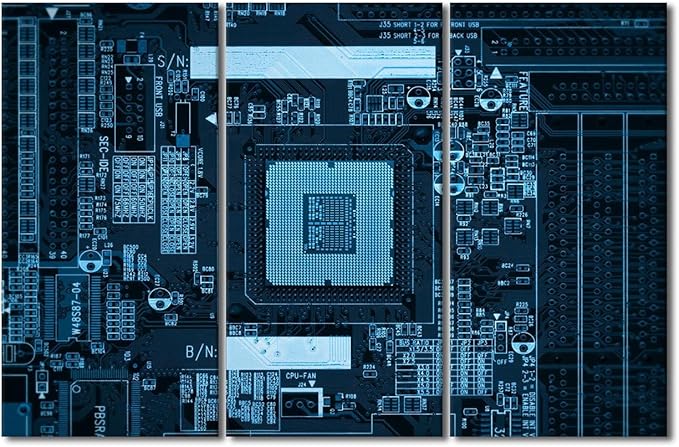 TUMOVO Technology Wall Decor CPU Poster Wall Decor Canvas Wall Art 3 Piece Modern GPU Computer Processors Art Prints Modern Decor Bedroom Living Room Stretched and Framed Ready to Hang (28" Wx42 H)