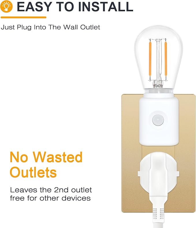 Warm Night Lights Plug into Wall Motion Sensor, 1W 2700K, LED Night Light, 10-100LM Adjustable Brightness, Automatic Night Light for Kids, Bathroom, Hallway, 1-Pack