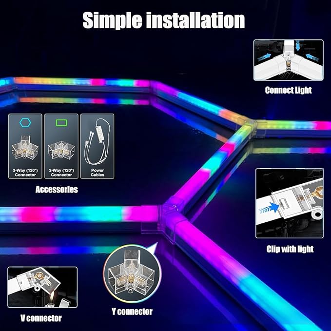 25Pack RGB 5 Hexagon LED Garage/Wall Lights, RGB 358 Kinds of Changes Dimmable Speed-Adjustable DIY Color-Changing Lights