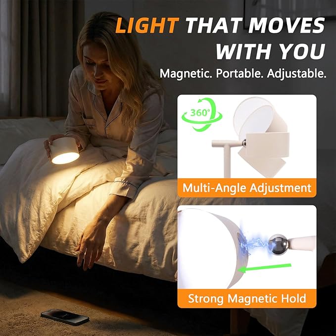 4-in-1 LED Floor Lamp with Detachable Magnetic Head - Adjustable Height Standing Lamp & Table Lamp, Portable Night Light for Bedroom, Reading, Nursing, Non-Disturbing Sleep Aid(Beige)