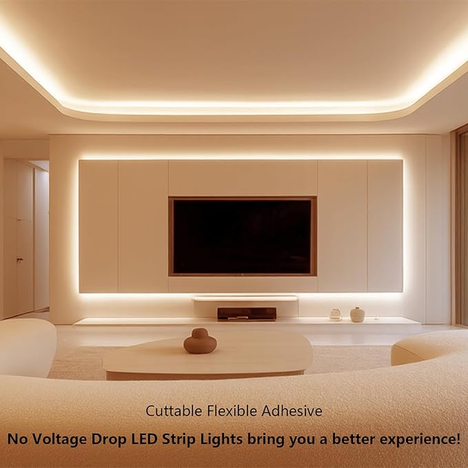 24V COB LED Strip Lights 65.6ft Kit, 3000K Warm White Cuttable Adhesive 480LEDs/M CRI 90+ LED Tape Light with Power Supply for Bedroom Kitchen Living Room Ceiling