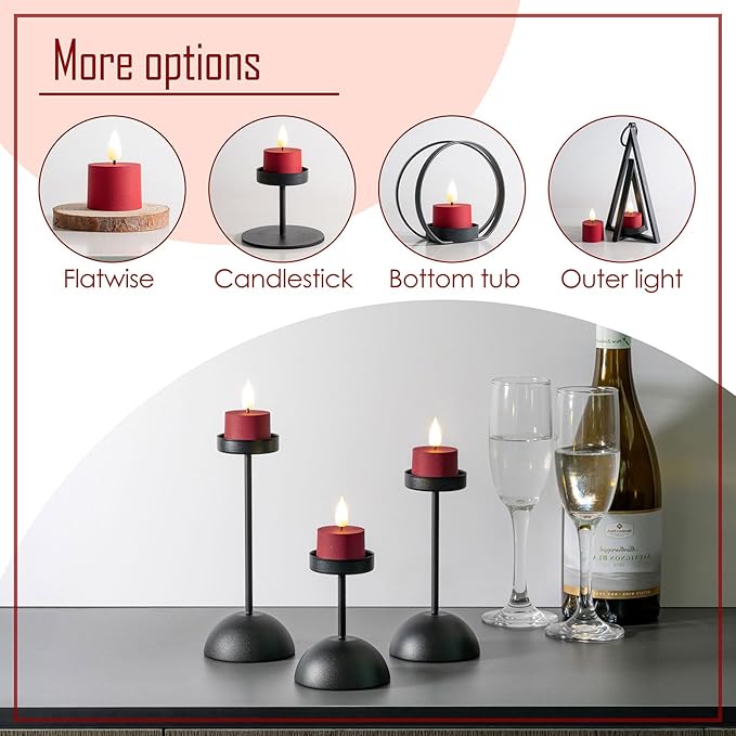 smtyle Vintage Red Tea Lights Candles Battery Operated 500 Hours of Warm Christmas Glow with CR2477 Batteries and Remote Flickering Fake Votive LED Set of 3 Table Decorations