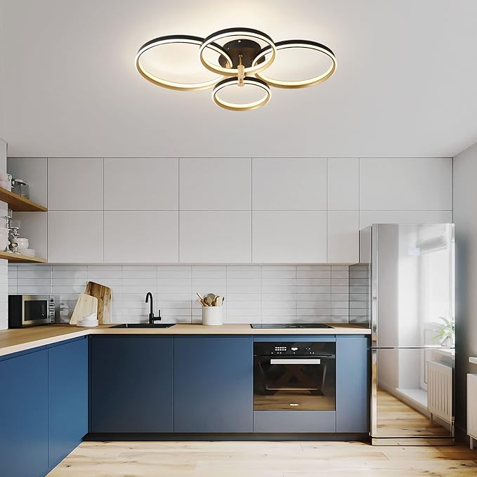 Ganeed Dimmable LED Ceiling Light Modern 4 Rings Ceiling Lamp with Remote Control,60W Gold Flush Mount Ceiling Lights for Living Room, Bedroom, Kitchen, Corridor, Dining Room,Office 3 Color