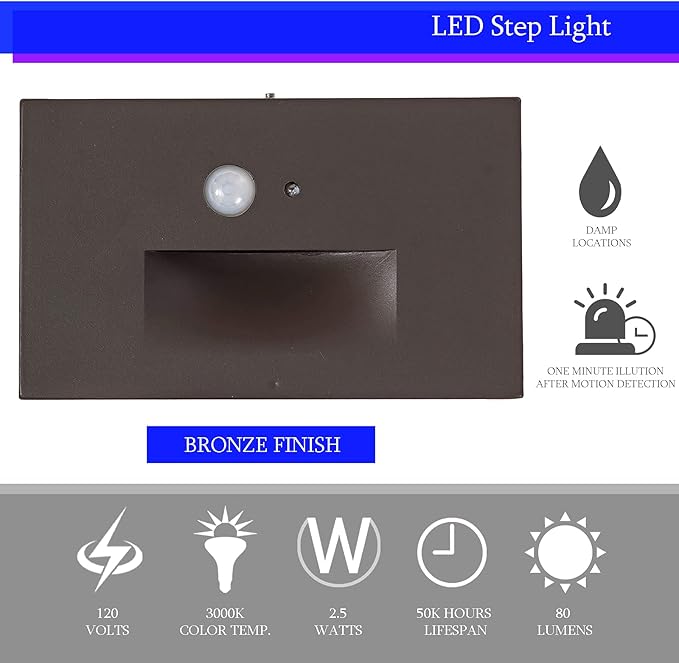 Ciata LED Indoor & Outdoor Motion Sensor Light Deck Stair Lights Indoor Motion Sensor Step Lights, Integrated PIR Motion Sensor and Dusk to Dawn Photocell Sensor Horizontal Stairway Lighting - Bronze