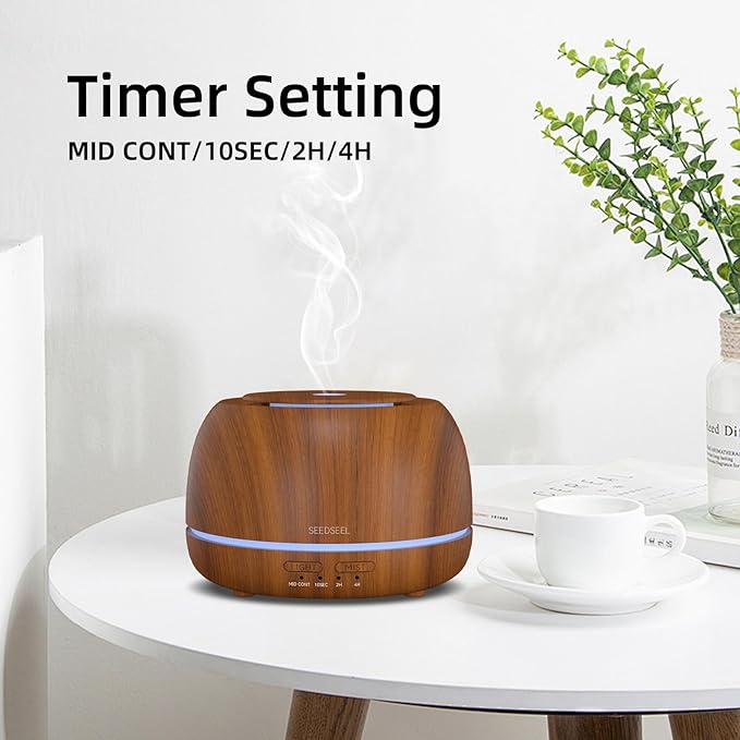 300ML Essential Oil Diffuser with Remote Control,7 LED Colour Lights,4 Timer, Quiet,Ultrasonic Aromatherapy Diffuser for Bedroom, Living Room, Desk,Office