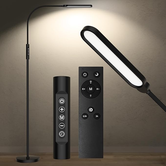 LED Floor Lamp, 18W Adjustable Gooseneck Reading Floor Lamps, Stepless Adjustable 3000K-6000K Colors & Brightness, Remote & Touch Control, Timer, Standing Lamp for Living Room/Bedroom/Office
