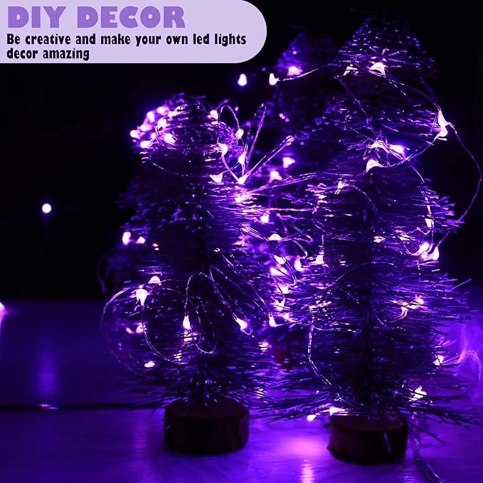 OakHaomie 6 Pack Fairy Lights Battery Operated No Remote LED Starry String Lights 30 Micro Starry LEDs on 10ft Copper Wire Light for DIY Wedding Centerpiece Table Decorations (Purple)