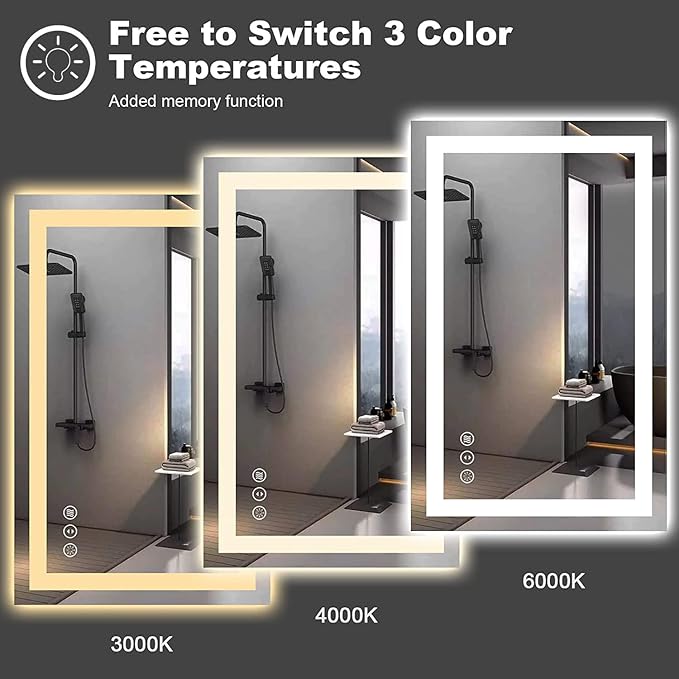 Amorho LED Mirror for Bathroom, 72''x 40'' with Front and Backlight, Large Dimmable Wall Mirrors with Anti-Fog, Shatter-Proof, Memory, 3 Colors, Double LED Vanity Mirror