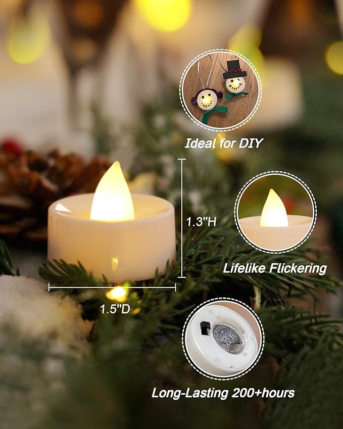 Amagic 50 Pcs Flickering Flameless Tea Lights Battery Operated, 200+ Hours Long Lasting Electric Candle for Wedding Table Centerpiece, Home Decor, Gift, Holiday Decor