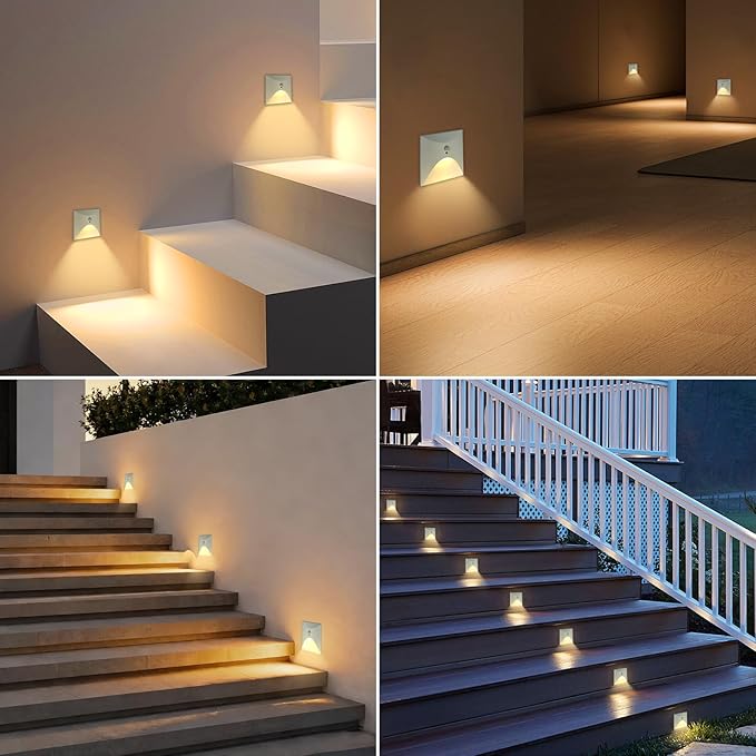 FVTLED Motion Sensor LED Step Lights, 3W AC 85-265V Stair Lights Indoor Outdoor, 3000K Warm White, Arc Design, IP44 Waterproof Staircase Lighting-White Shell