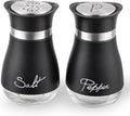 Lonffery Salt and Pepper Shakers, Stainless Steel and Glass Bottle, Set of 2, Black