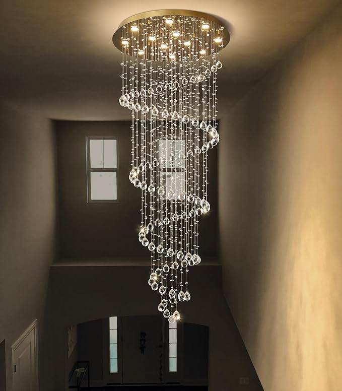 LED High Ceiling Chandelier Crystal Chandeliers Light Fixtures with Dimmable Light Bulbs Gold Living Room Foyer Chandelier Modern Pendants Lights for Entryway Staircase Gold