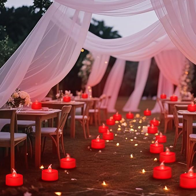 Tea Lights Battery Operated Candles LED Tea Lights Flameless Candles 200+ Hours Flickering Fake Tealights for Sweetest Day Wedding Home Decorations Party (Red Base, 12 Pack)