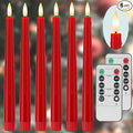 Bright Red Flameless Taper Candles 9.6" Christmas LED Candles Real Wax with Remote Timer, Battery Operated LED Candles Set with 3D Flickering Flame, Dripless Candlesticks for Home, Party, 6 Pack
