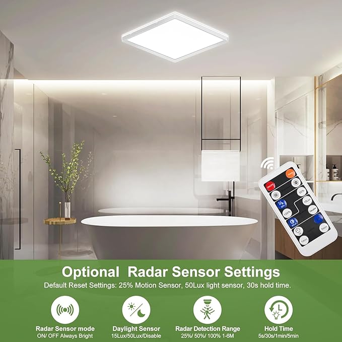 LEZOE 24W Motion Sensor LED Ceiling Light dimmable with Remote, 12Inch 2400lm 3000K/4000K/6500K Flush Mount Ceiling Lighting Fixture, Radar Sensor Lamp for Hallway Closet Laundry Porch Stair