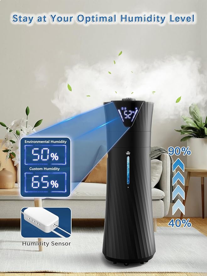 17L/4.5Gal Humidifier Large Room, Smart Quiet Ultrasonic Cool Mist Humidifiers for Bedroom, Covers 2000ft², 56H Runtime, 24H Timer, 3 Mist Modes Humidifiers for Home, Office, Plants, Black