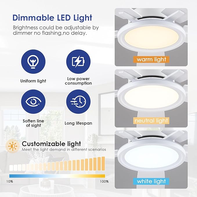 Flush Mount RGB Ceiling Fan with RGB Light - 52In White Ceiling Fan Light with Reversible Mute Motor, 3CCT LED Dimmable, Low Profile Modern Ceiling Fans for Indoor, Party, Living Room