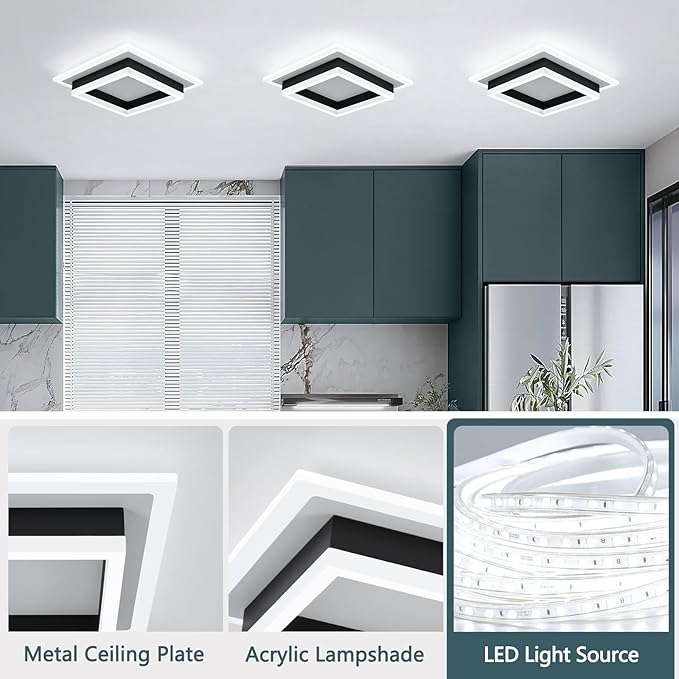 32W Modern LED Ceiling Light, Small Flush Mount Light Fixture, 6500K Cold White Ceiling Lamp, Square Hallway Lighting Fixtures for Living Room Bedroom Bathroom Kitchen (White, Cold White)