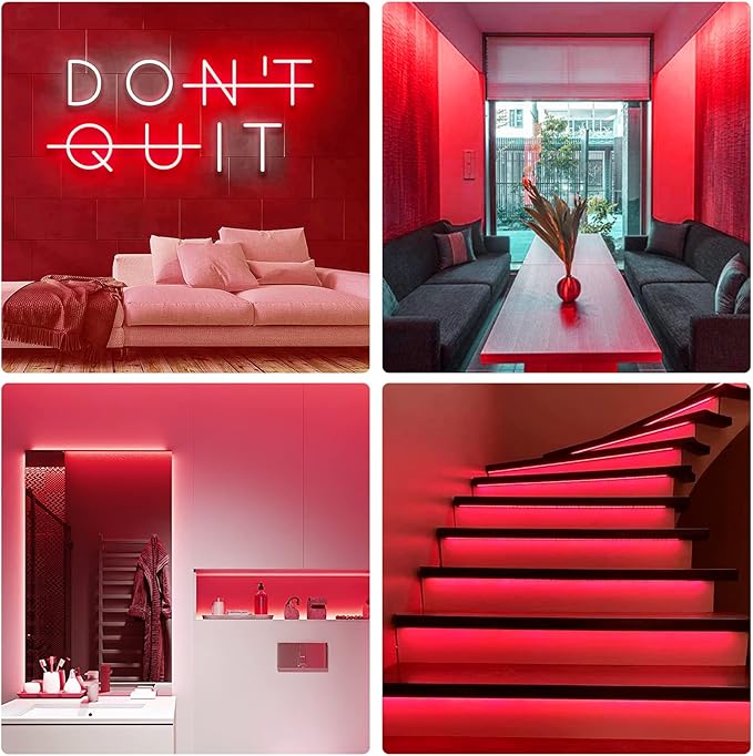 Neon Rope Lights, 16.4ft Rope Lights with Dimmable Remote and Adapter, Waterproof Flexible Smart Led Strip Lights for Bedroom, Super Bright, DIY Neon Sign, Indoors Outdoors Wall Decor, Red
