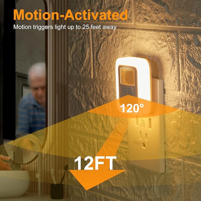 Yelko Night Light Plug In, 200LM Super Bright Nightlihts Plugin, Dimmable LED Night Light with 10 Brightness Levels Adjustable, Soft Warm White Motion Sensor Lights for Corridor, Stair, Gargae,hallway