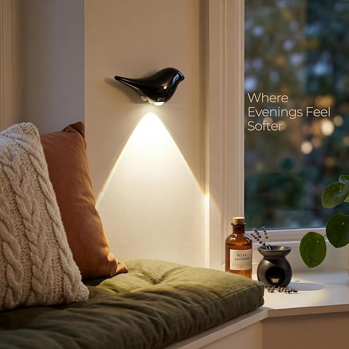 Obsidian Birds Night Lights with Motion Sensor(2-Pack), Rechargeable Battery Operated & Wireless Wall Lights, Home Decor for Living Room, Bedroom, Easter Gift