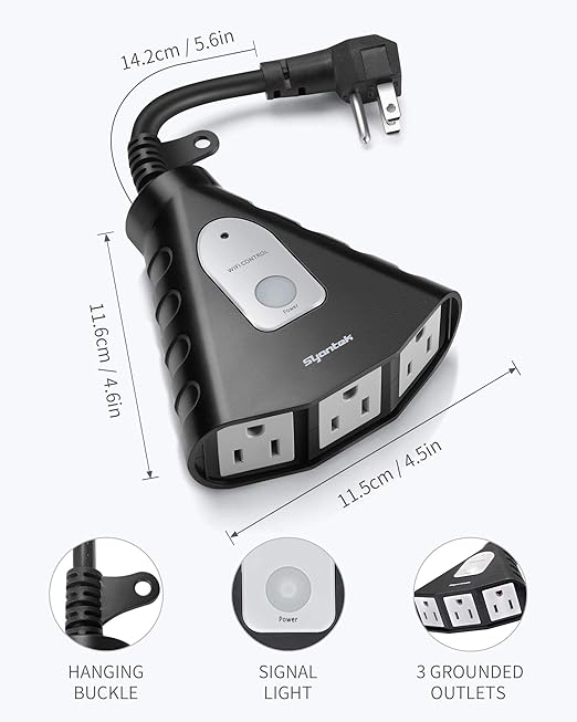 Outdoor WiFi Outlet, Outdoor Plug with 3 Ground Outlets, Compatible with Amazon Alexa, Google Assistant, Remote Control Outdoor Light Timer Outlet Waterproof, FCC Certified