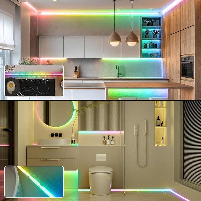 20FT COB RGB+IC LED Strip Lights, IP67 Outdoor 24V RGB LED Lights for Bedroom with Remote Smart App Button Controller Music Sync Color Changing for Garden Outdoor Decor Pool Patio Party DIY Decoration