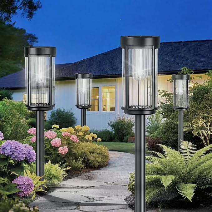 EXCMARK 8 Pack Outdoor Solar Lights Waterproof for Yard Garden Walkway Pathway Lawn Decorative Contemporary Landscape Lighting. (Cool White Light, 8)