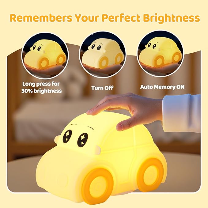 Cute Baby Toddler Car Kids Night Light for Kids, Dimmable+1800mAh Rechargeable+Timer+Portable+Silicone+Squishy, Touch Breastfeeding Bedside Night Lamp, Funny Girls Boy Gifts