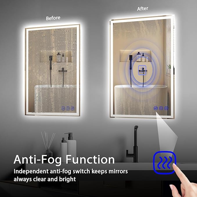36"x24" LED Bathroom Mirror with Lights – Front & Backlit Vanity Mirror, Stepless Dimmable, Adjustable Warm White/Natural/Daylight, Anti-Fog, Shatterproof, Memory Function